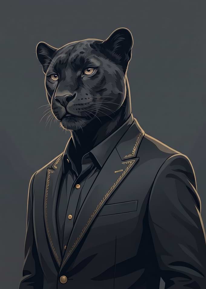Black Panther in a Suit Animal Art