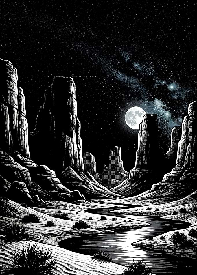Desert Canyon Under a Starry Night Sky
