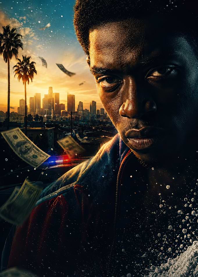 Man in Los Angeles with Money and Police Car
