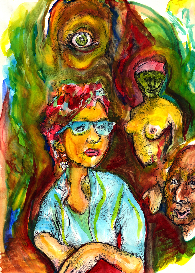Surreal Portrait with Multiple Figures