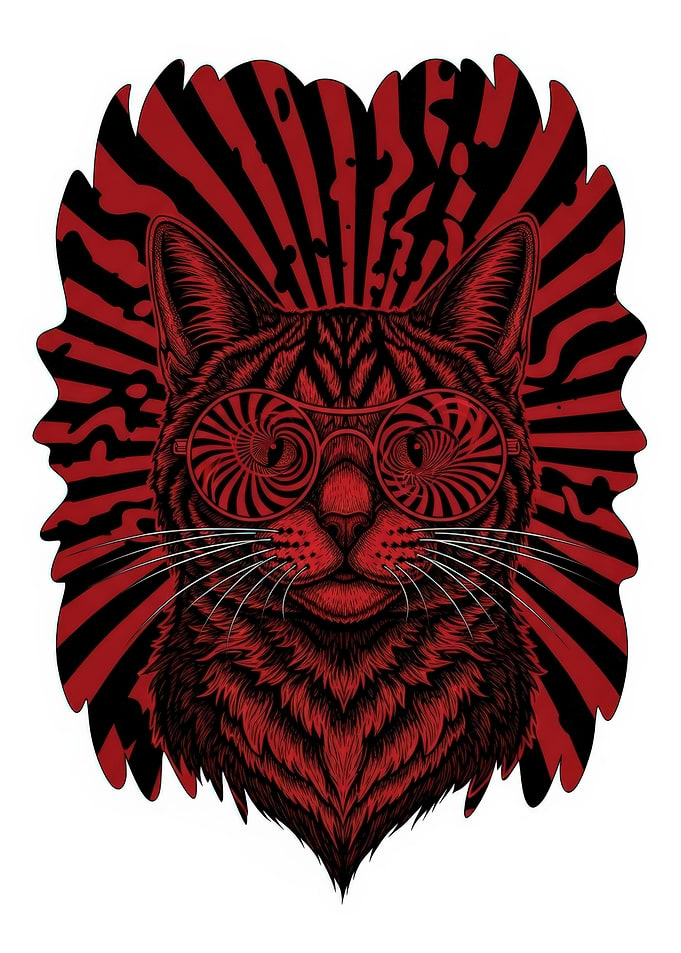Psychedelic Cat with Glasses