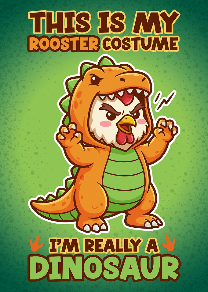 Funny and Cute Rooster in Dinosaur Costume