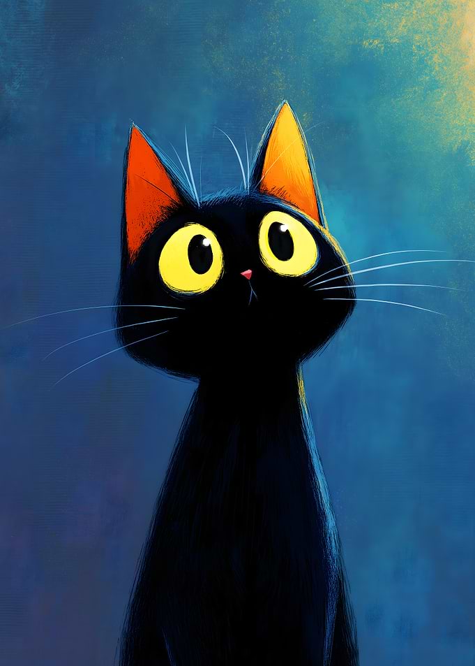Cute Black Cat with Big Yellow Eyes