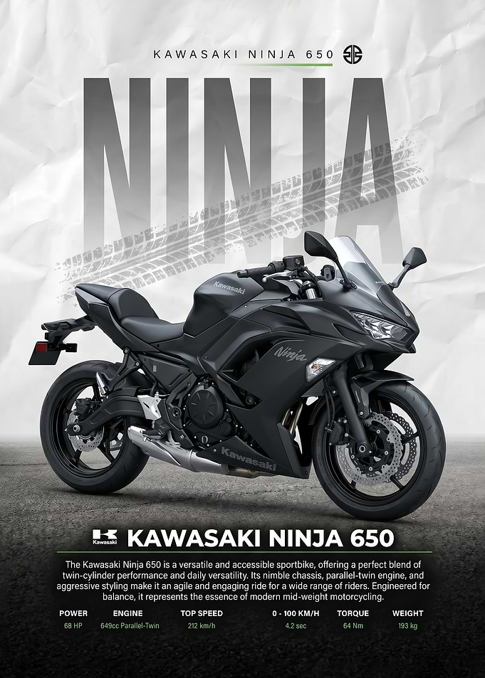 sleek black Kawasaki Ninja 650 Motorcycle