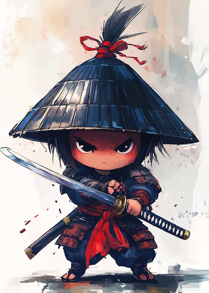Chibi Samurai Warrior with Katana