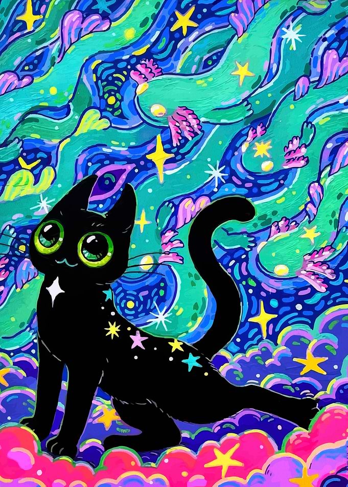 Cosmic Black Cat with Stars