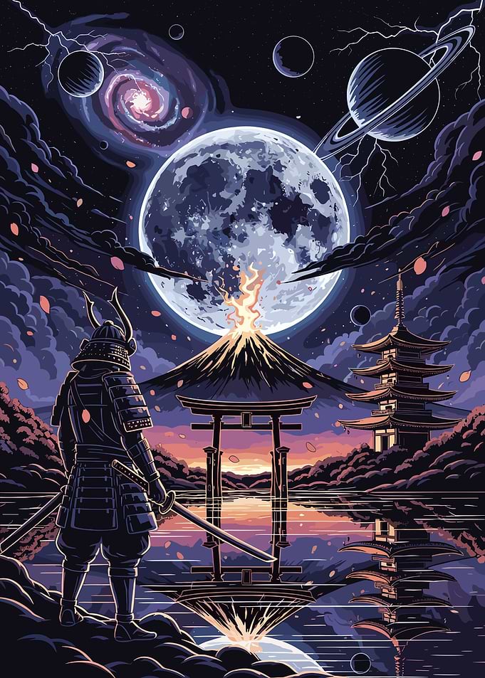 Samurai Under a Cosmic Moon