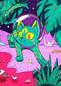 Alien Cat in Space Jungle