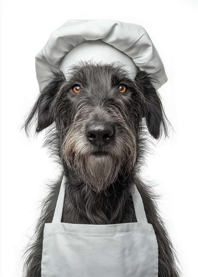 Scottish Deerhound Dog Chef in Chef Hat and Apron