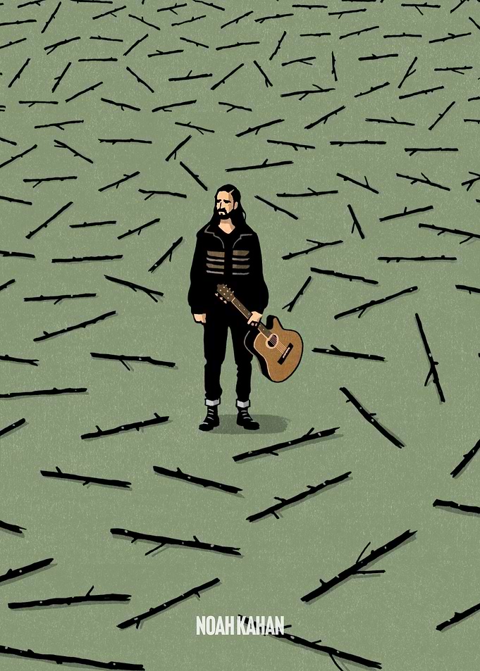 Noah Kahan with Guitar Surrounded by Sticks