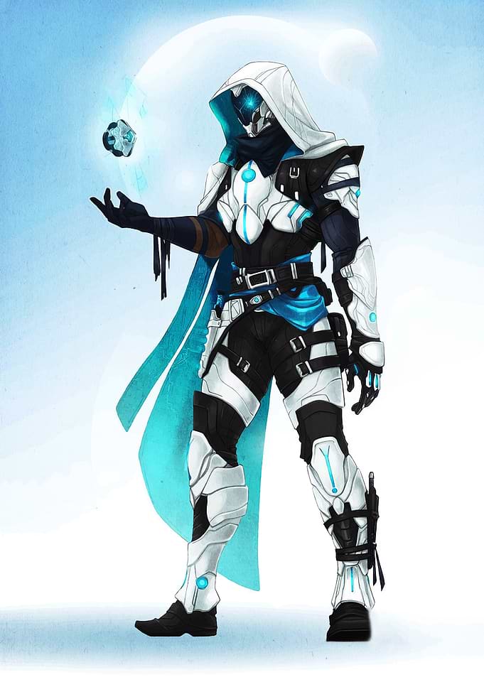 Futuristic Guardian with Floating Orb