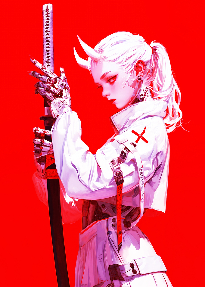 Cyberpunk Oni Girl with Katana