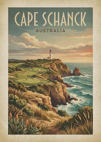 Cape Schanck Lighthouse Golf Course Vintage Poster