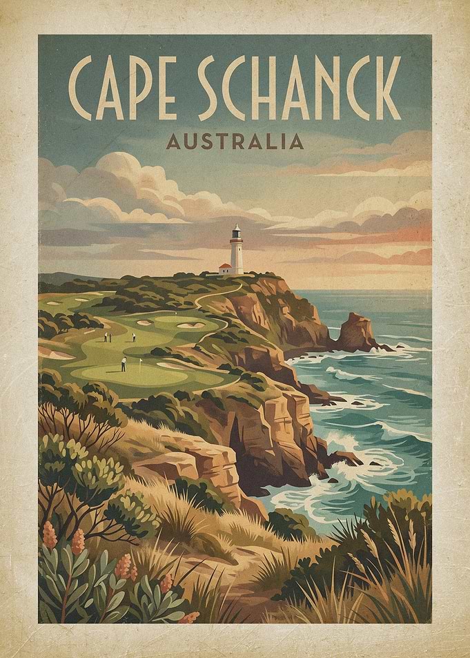 Cape Schanck Lighthouse Golf Course Vintage Poster