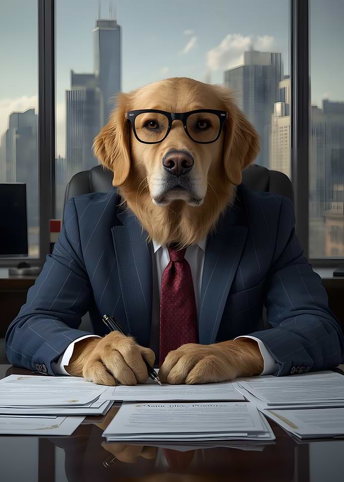 Golden Retriever in Business Attire