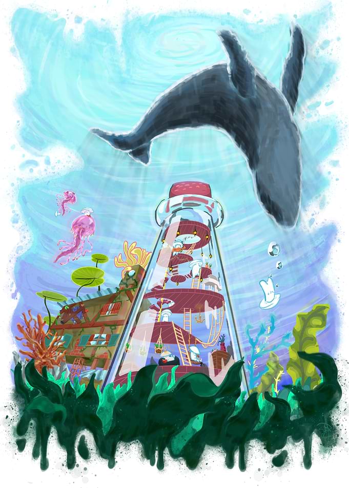 Whimsical Underwater Bottle City