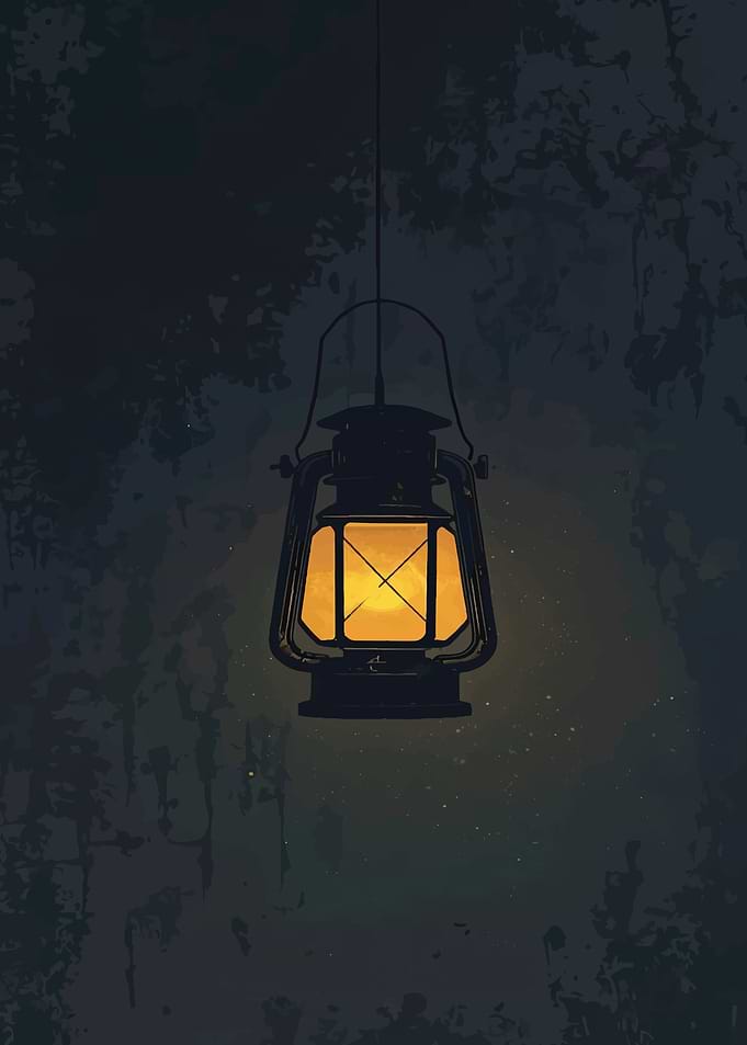 Hanging Lantern in Dark Forest