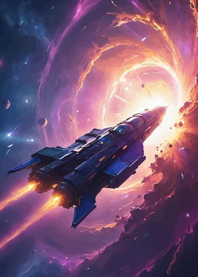 Spaceship entering a wormhole