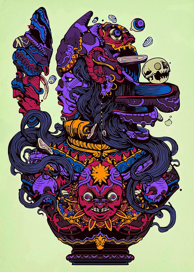 Intricate Mythological Figure Illustration