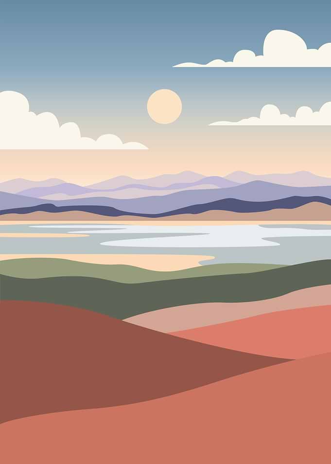 Abstract Landscape with Mountains and Lake