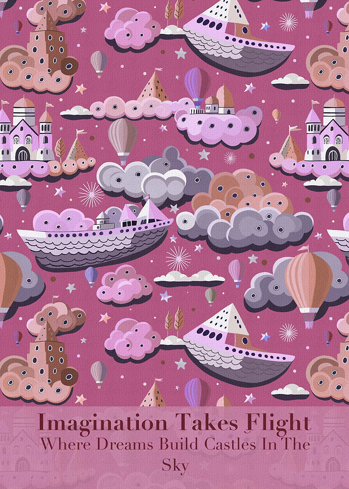 Imagination Takes Flight – Pink Fantasy Castle & Airship Art Print