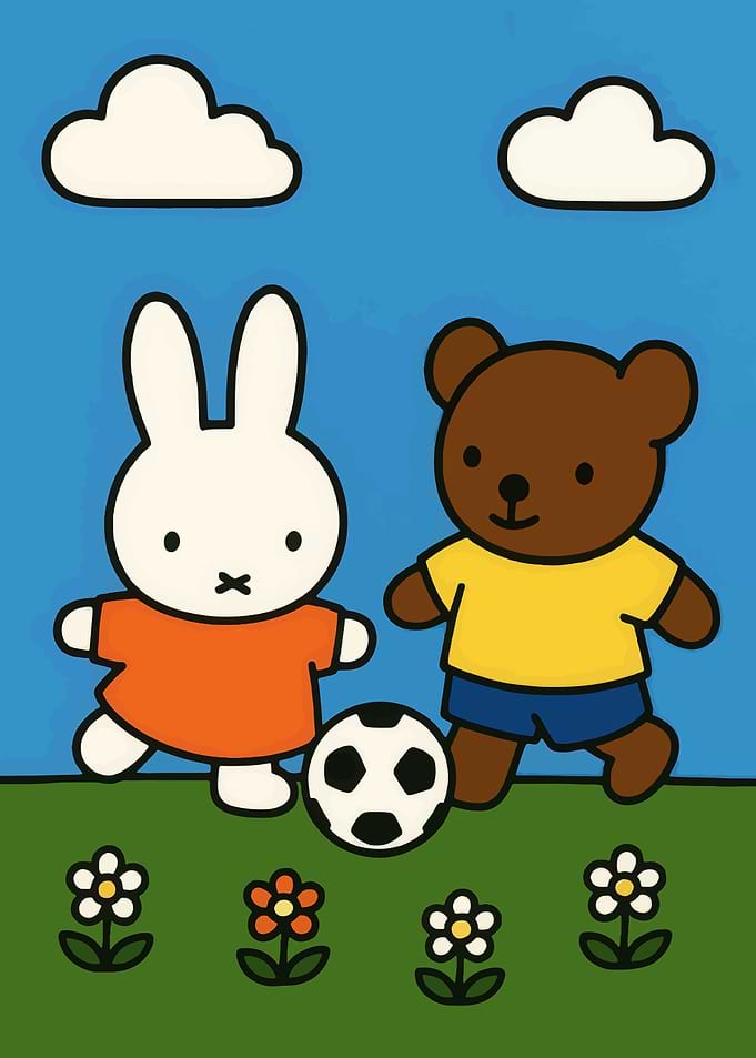 Miffy and Bear Playing Soccer