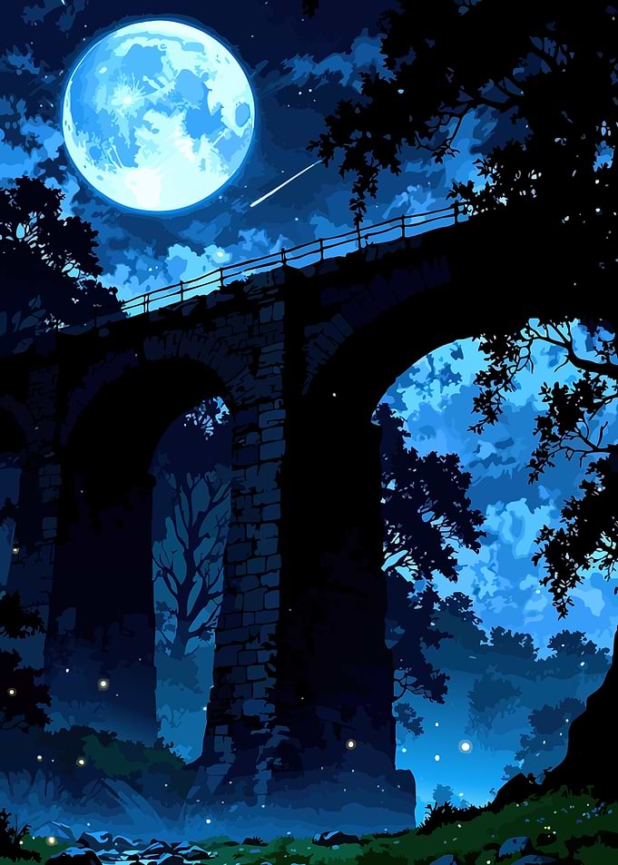 Enchanted Moonlit Bridge in Forest