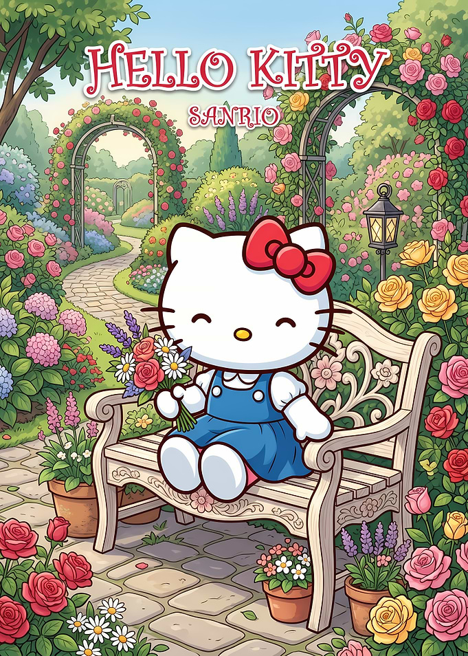 Hello Kitty in a Rose Garden