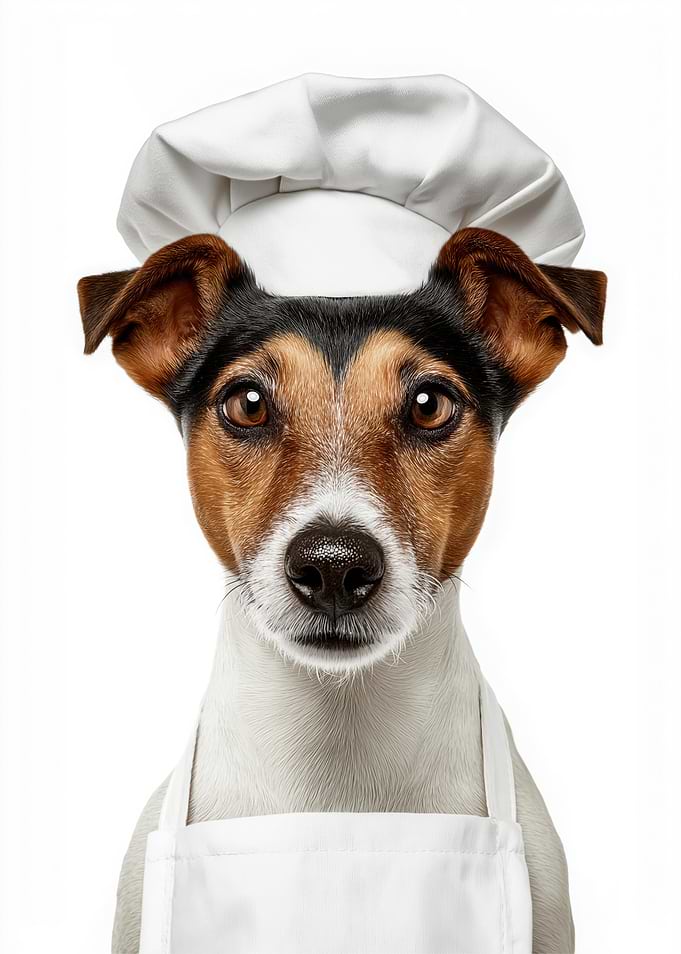 Smooth Fox Terrier Dog Chef in Chef Hat and Apron