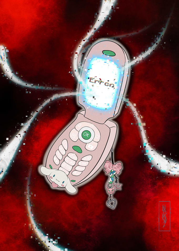 Pink Flip Phone with Error Message