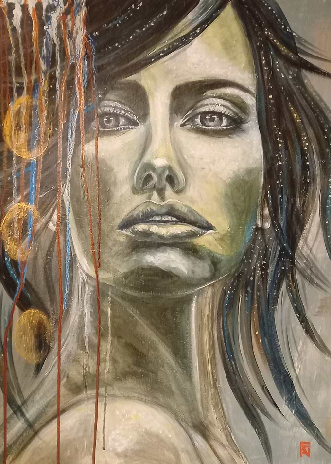 Portrait of a Woman with Dripping Paint