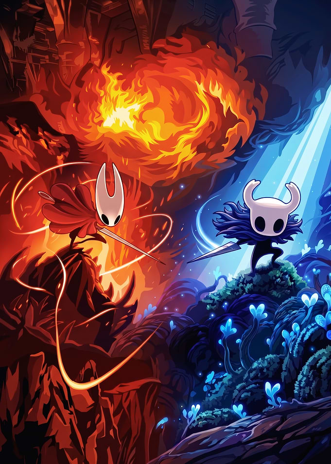 Hollow Knight Characters in Fiery and Icy Worlds