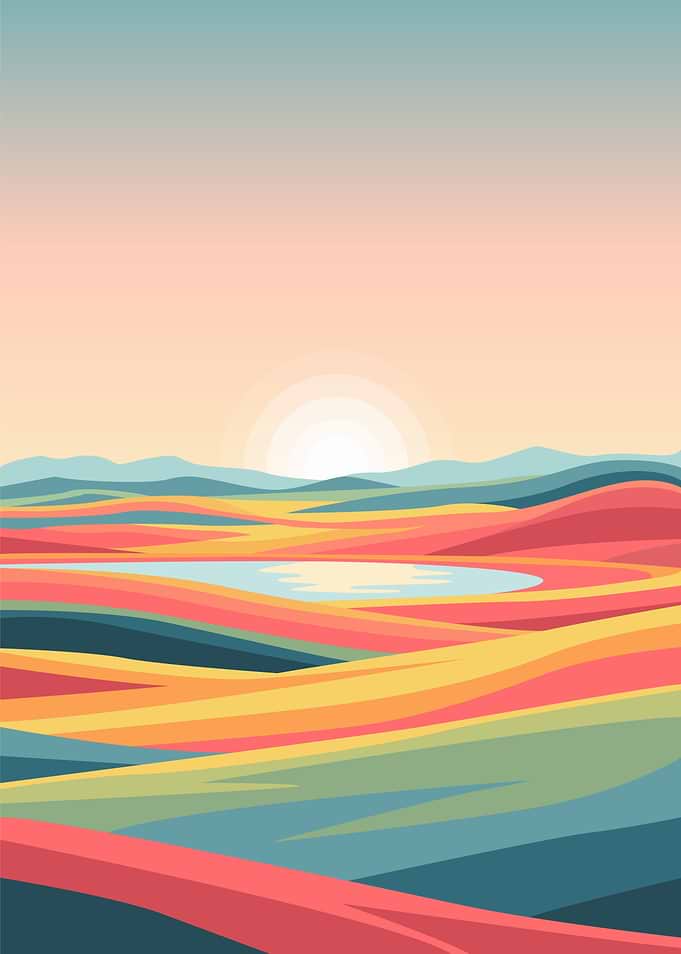Abstract Landscape with Sunset and Lake