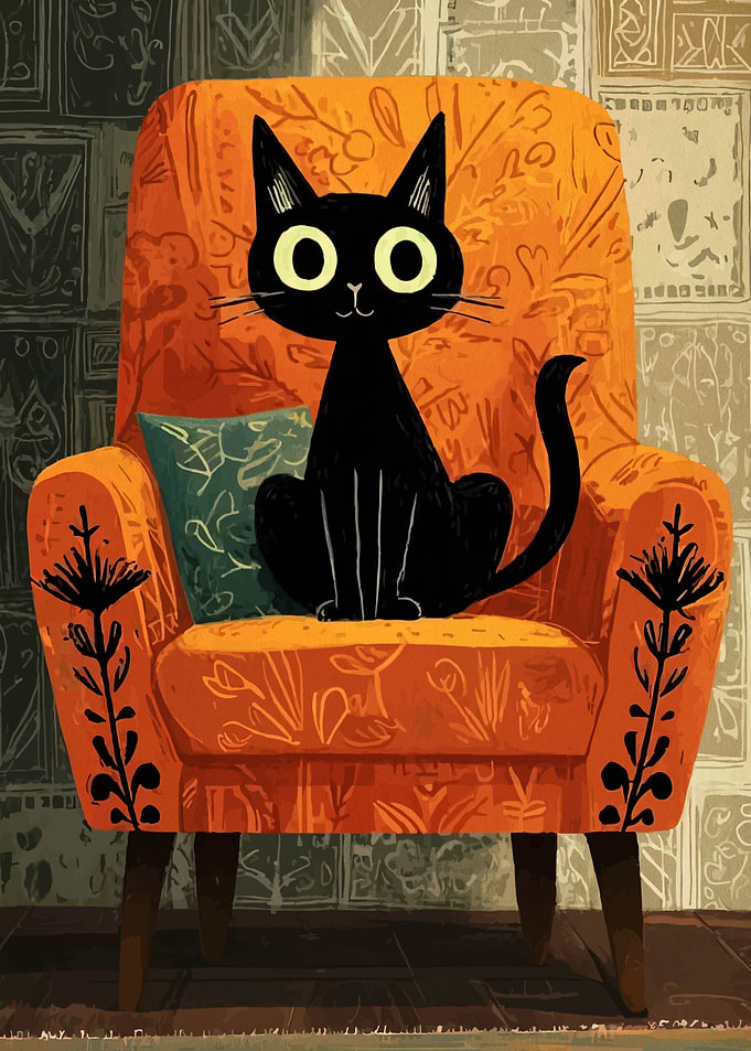 Black Cat on Orange Armchair