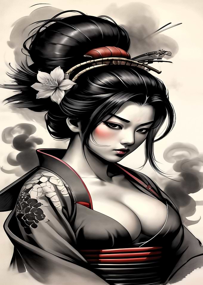 Geisha with Flower in Hair