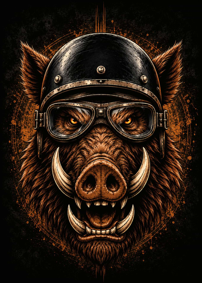 Biker Boar with Helmet and Goggles