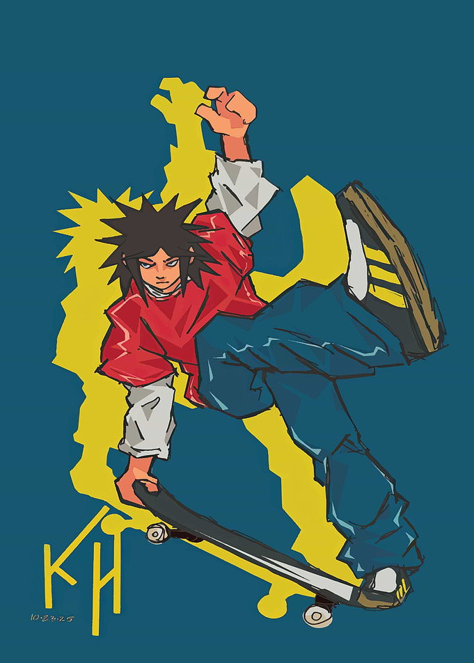Skater performing a trick with a yellow background