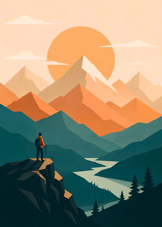 Hiker Overlooking Mountain Valley