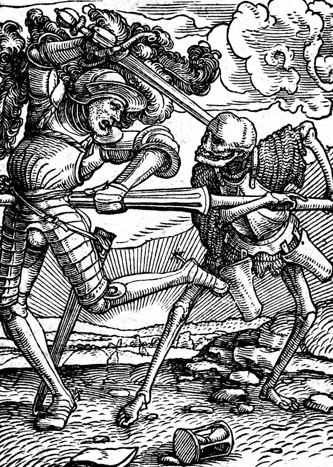 The Knight With Death Engraving by Hans Holbein the Younger