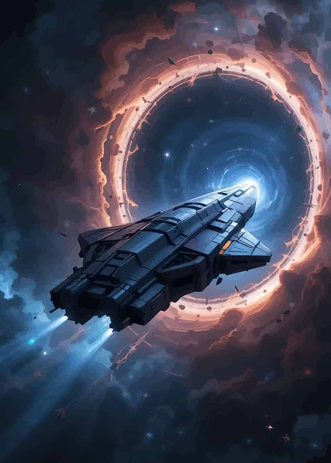 Spaceship entering a wormhole