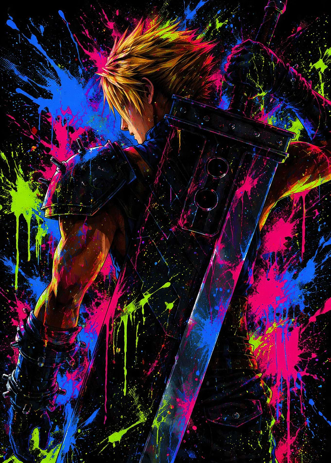 Cloud Strife Splatter Art