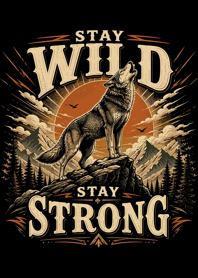 Stay Wild Stay Strong Wolf Poster Vintage Mountain Wall Art