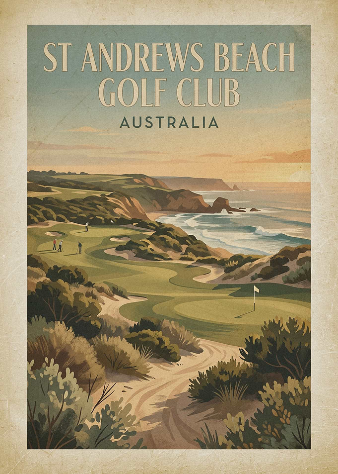 St Andrews Beach Golf Club Vintage Poster
