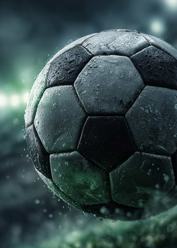 Wet Soccer Ball in Spotlight
