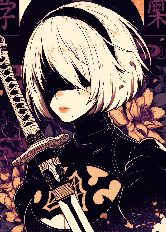 2B with Sword and Flowers