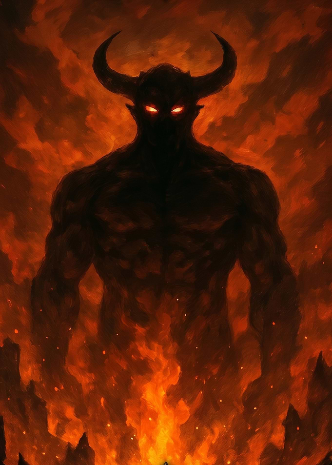 Demonic figure in flames