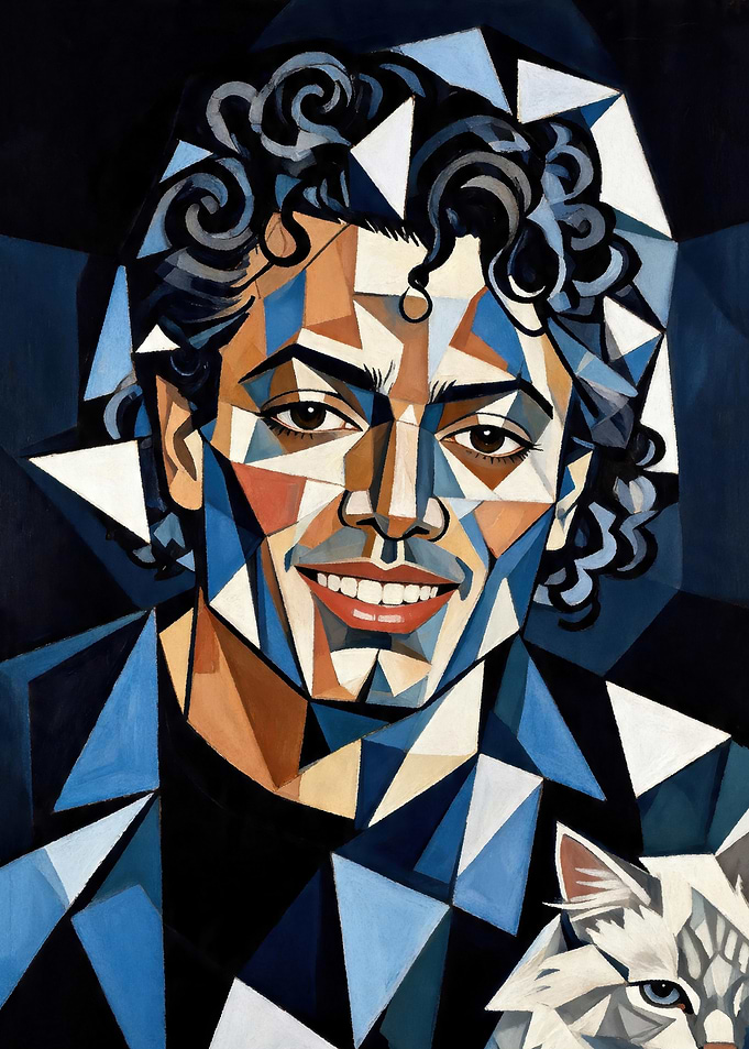 Geometric Portrait of Michael Jackson with Cat