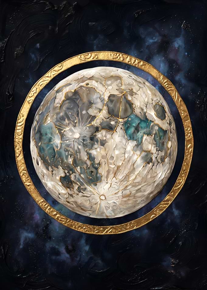 Celestial Moon with Golden Ring