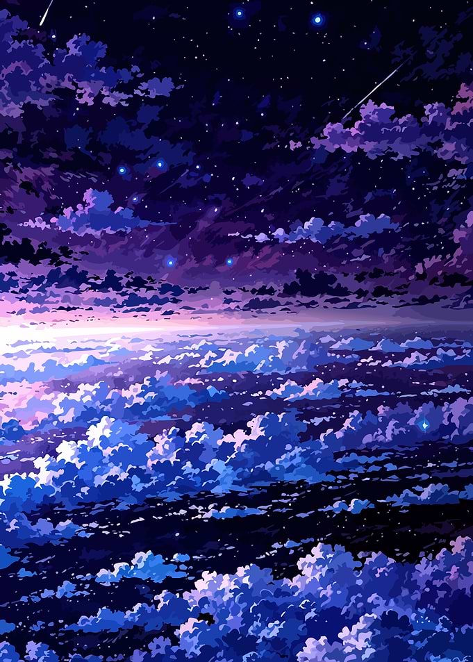 Anime Night Sky Over Clouds