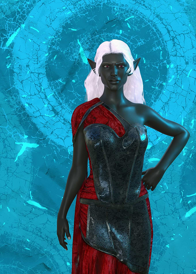 Dark Elf Lady in Red and Black Leather and Silk Dress